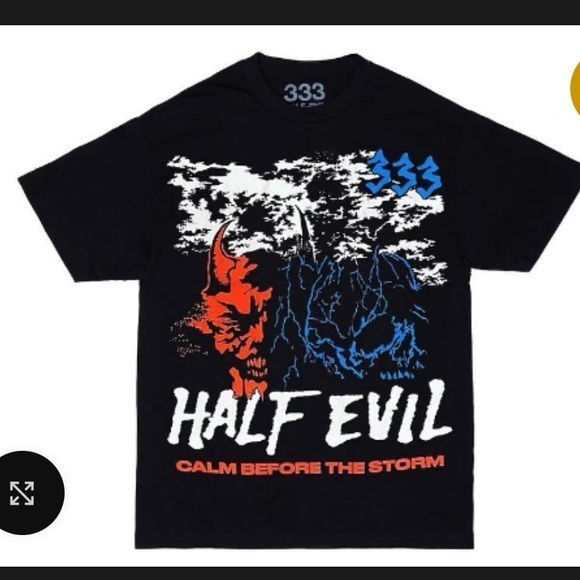 333 Half Evil Calm Before The Storm Graphic T-Shirt Tee Top Black Blue Red 2XL - Picture 1 of 6